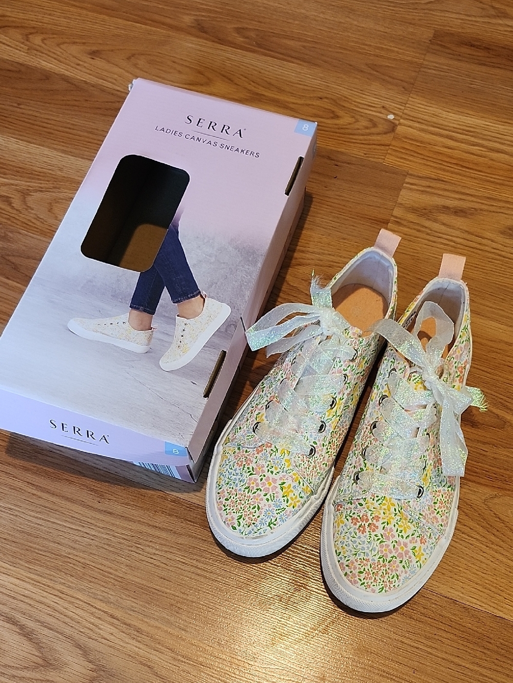 Serra Floral Canvas Sneakers in Pastel Yellow, Pink & Green - Picture 1 of 10